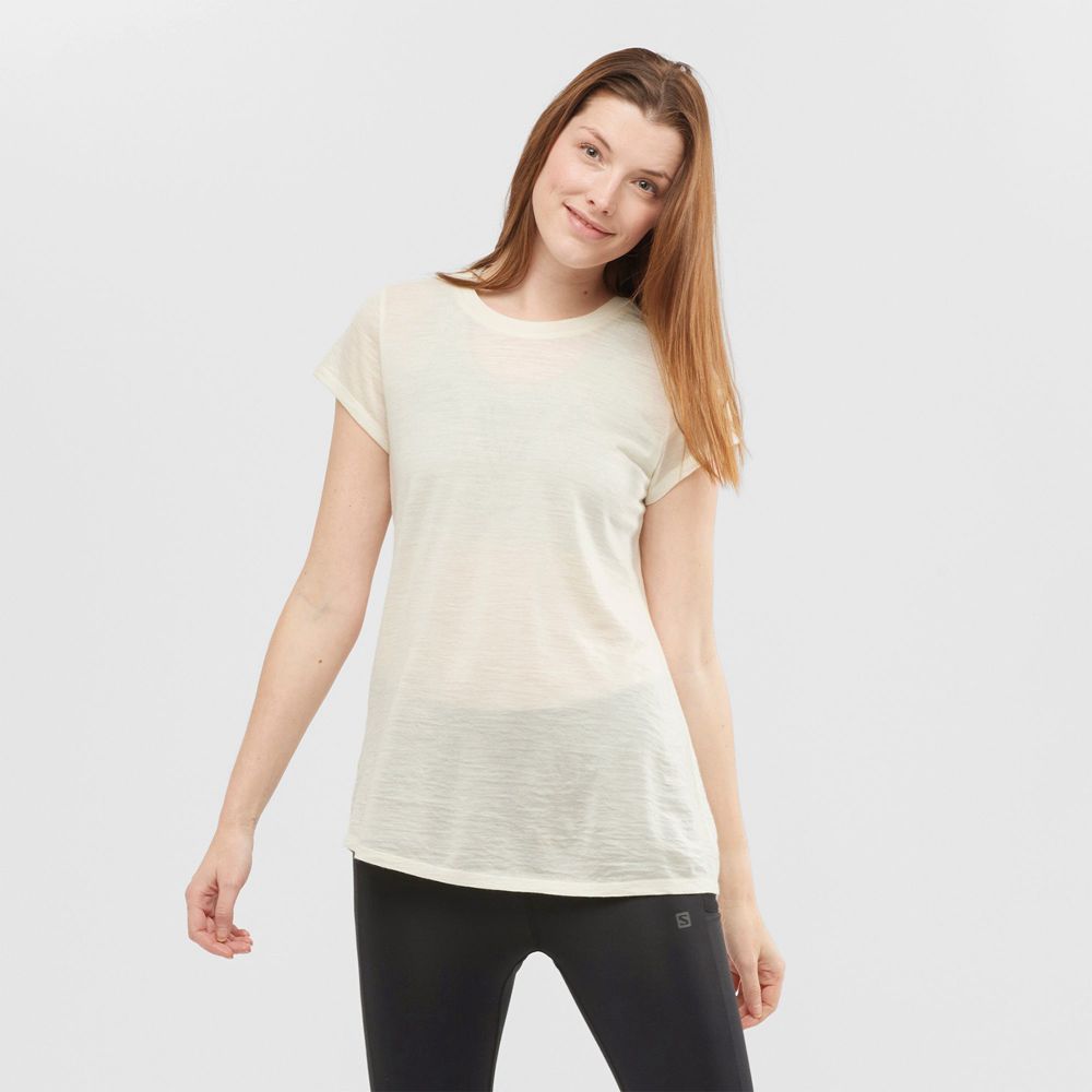 T-Shirts Salomon Femme Blanche - Salomon OUTLIFE MERINO SS W - France (6274-CTRPJ)